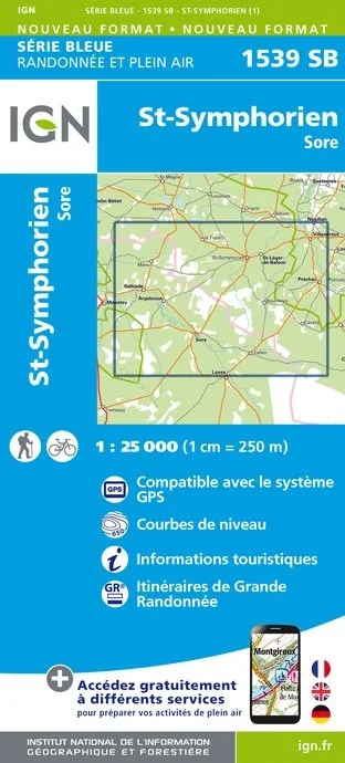 Carte Randonnée Saint-Symphorien / Sore | Série Bleue IGN