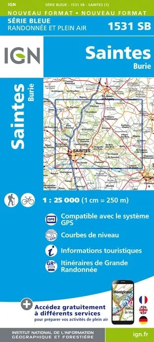 Carte Randonnée Saintes / Burie | Série Bleue IGN