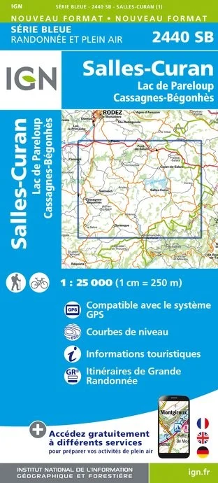 Carte Randonnée Salles Curan / Lac de Pareloup / Cassagnes Begonhes | Série Bleue IGN — recto