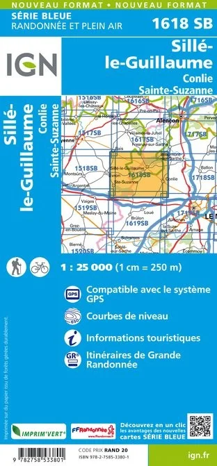 Carte Randonnée Sille le Guillaume / Conlie / Ste Suzanne | Série Bleue IGN