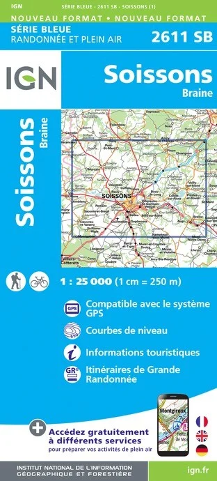 Carte Randonnée Soissons / Braine | Série Bleue IGN