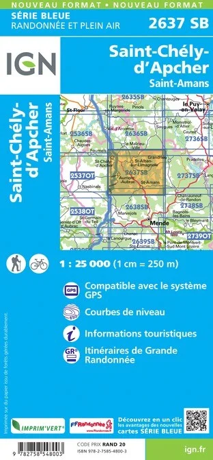 Carte Randonnée ST.Chély-d'Apcher | Série Bleue IGN