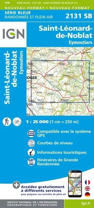Carte Randonnée St-Léonard-de-Noblat / Eymoutiers | Série Bleue IGN — recto