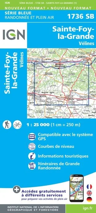 Carte Randonnée Ste-Foy-la-Grande / Vélines | Série Bleue IGN