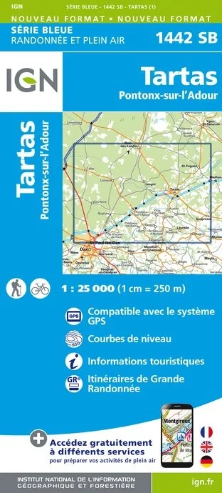 Carte Randonnée Tartas / Pontonx sur l'Adour | Série Bleue IGN