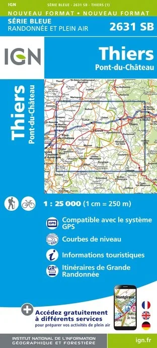 Carte Randonnée Thiers / Pont du Château | Série Bleue IGN