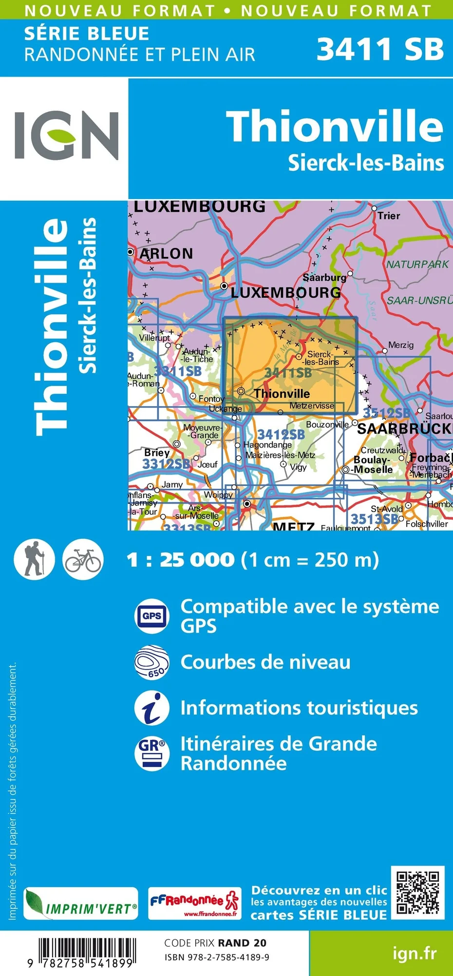 Carte Randonnée Thionville / Sierks les Bains | Série Bleue IGN