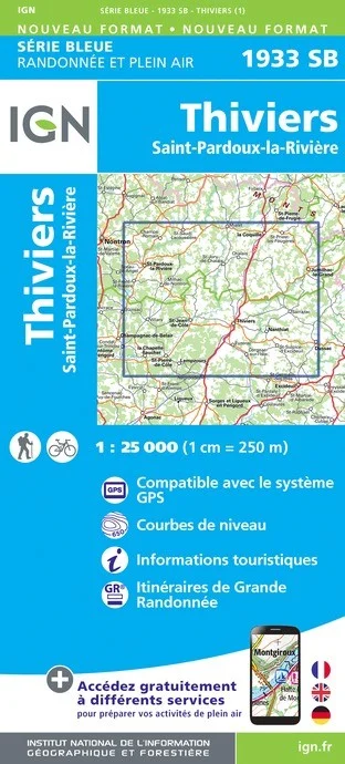 Carte Randonnée Thiviers / St-Pardoux-la-Rivière | Série Bleue IGN