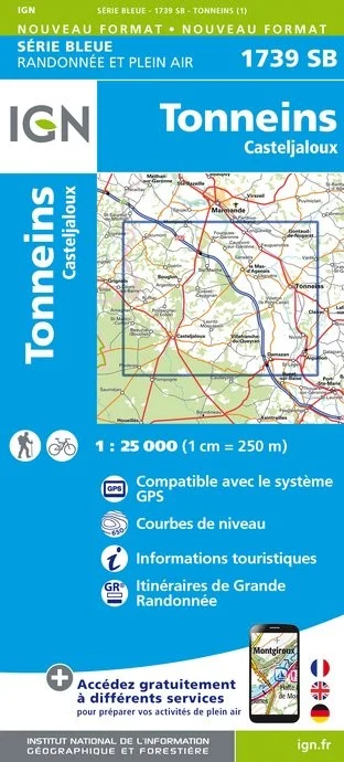 Carte Randonnée Tonneins / Casteljaloux | Série Bleue IGN