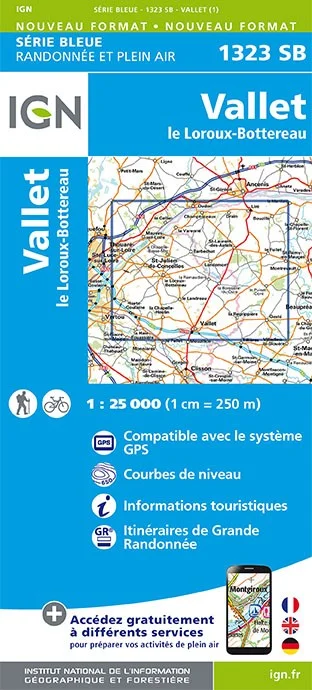 Carte Randonnée Vallet / Le Loroux-Bottereau | Série Bleue IGN