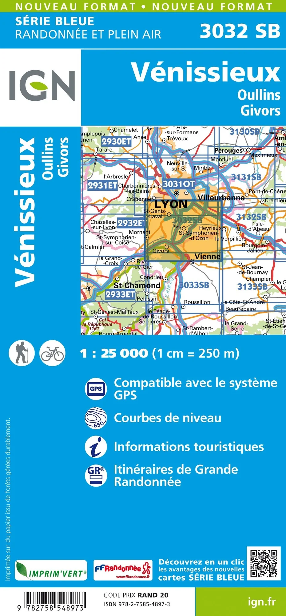 Carte Randonnée Vénissieux / Oullins / Givors | Série Bleue IGN