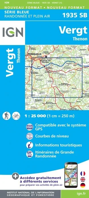 Carte Randonnée Vergt / St-Pierre-de-Chignac / Thenon | Série Bleue IGN