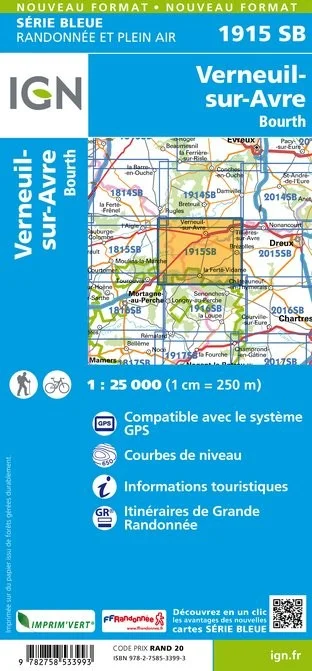 Carte Randonnée Verneuil sur Arvre / Bourth | Série Bleue IGN