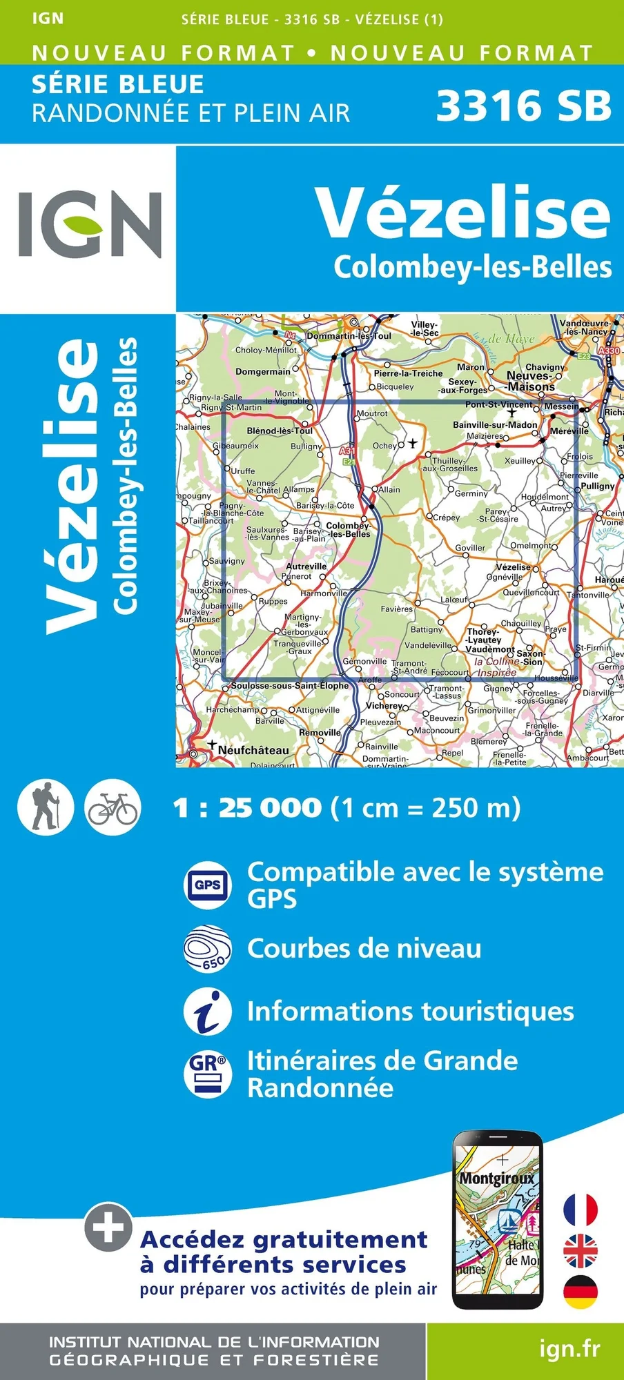 Carte Randonnée Vézelise / Colombey les Belles | Série Bleue IGN
