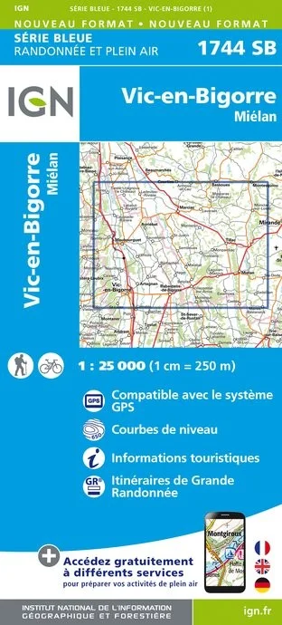 Carte Randonnée Vic en Bigorre / Miélan | Série Bleue IGN