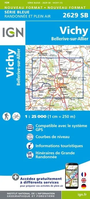 Carte Randonnée Vichy / Bellerive sur Allier | Série Bleue IGN