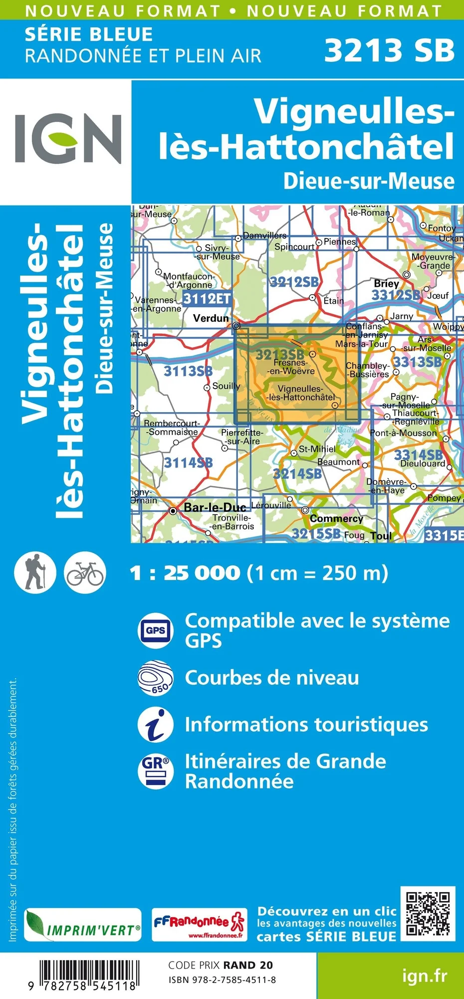 Carte Randonnée Vigneulles-lès-Hattonchâtel / Dieue-sur-Meuse | Série Bleue IGN