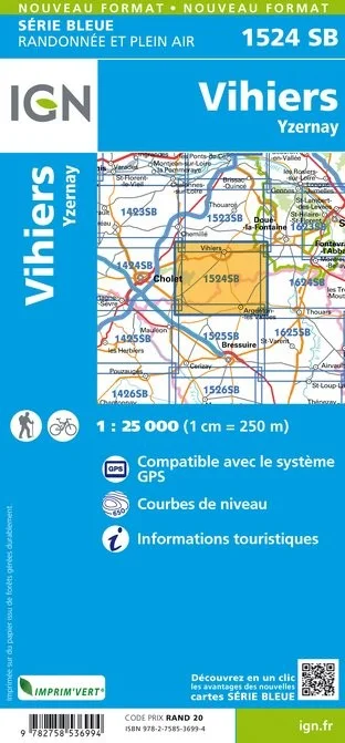 Carte Randonnée Vihiers / Yzernay | Série Bleue IGN