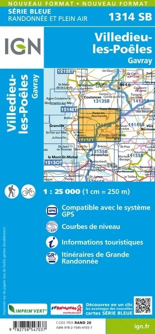 Carte Randonnée Villedieu les Poëles / Gavray | Série Bleue IGN