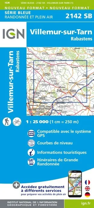 Carte Randonnée Villemur-sur-Tarn / Rabastens | Série Bleue IGN