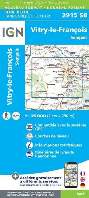 Carte Randonnée Vitry-le-François / Sompuis | Série Bleue IGN