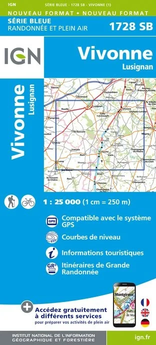 Carte Randonnée Vivonne - Lusignan | Série Bleue IGN