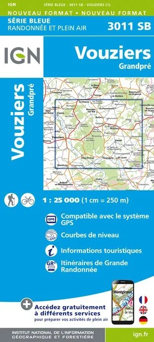 Carte Randonnée Vouziers / Grandpré | Série Bleue IGN