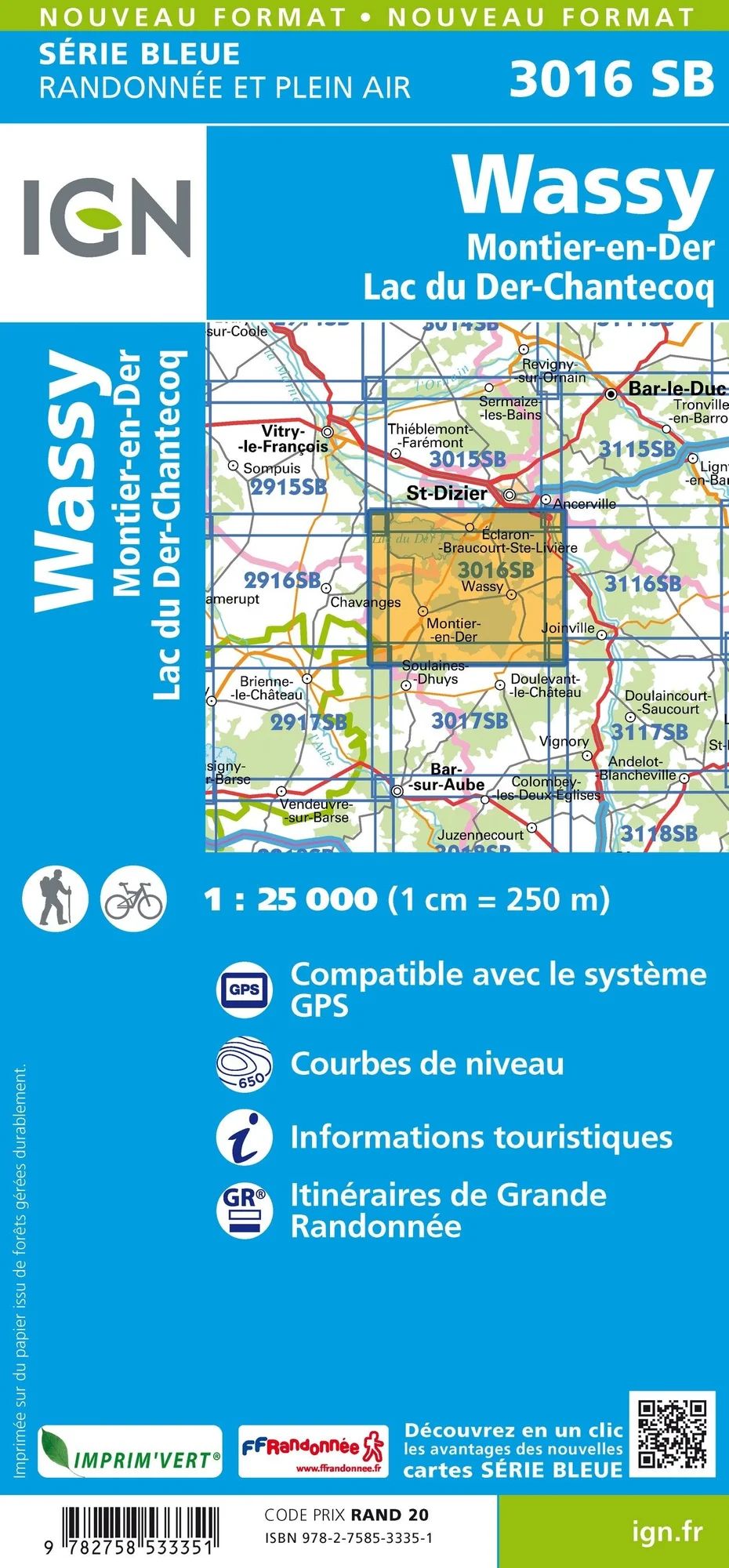 Carte Randonnée Wassy / Montier en Der / Lac du Der Chantecoq | Série Bleue IGN
