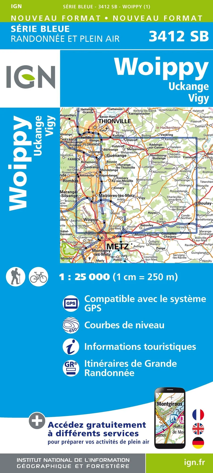 Carte Randonnée Woippy / Uckange / Vigy | Série Bleue IGN