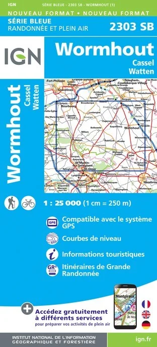 Carte Randonnée Wormhout / Cassel / Watten | Série Bleue IGN