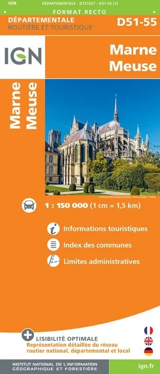 Carte Routière IGN D721337 - D51-55 Marne Meuse
