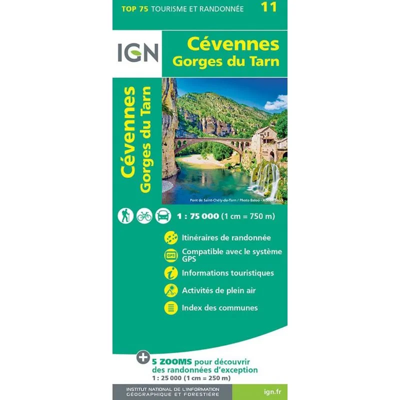 Carte Tourisme Cevennes, Gorges-du-Tarn IGN Top 75