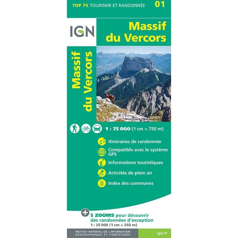Carte Tourisme Massif du Vercors IGN Top 75