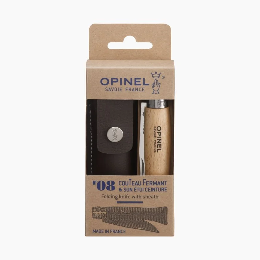 Coffret cadeau Opinel - Couteau pliant n°8 + étui lien cuir