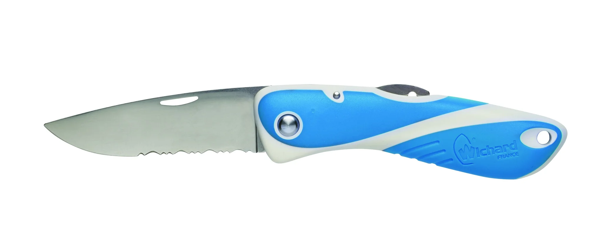 Couteau Wichard avec lame crantée en inox - Bleu et blanc