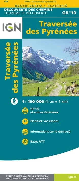 GR10 | Carte Randonnée Chemin de La Traversée des Pyrénées IGN — recto
