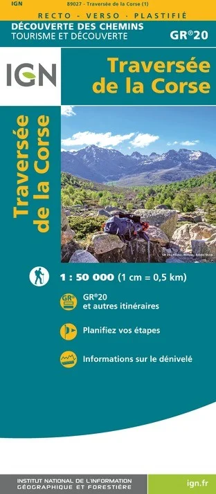 GR20 | Carte Randonnée Traversée de la Corse IGN — recto