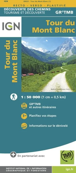 GRTMB | Carte Randonnée Chemin de Tour du Mont Blanc IGN — recto