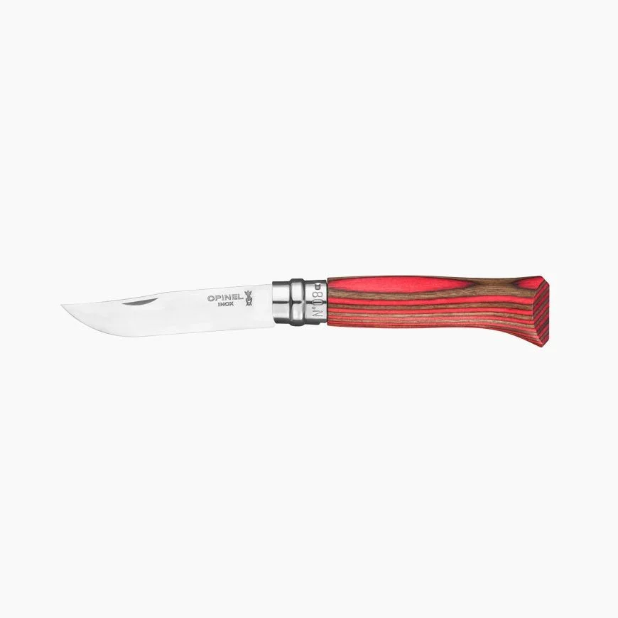 Opinel coffret n°8 avec manche en bouleau lamellé rouge