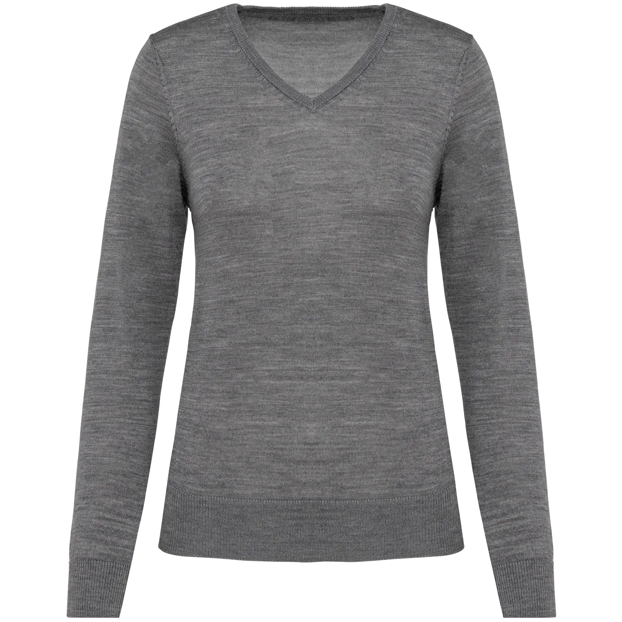 Pull Mérinos col V femme — Grey Heather
