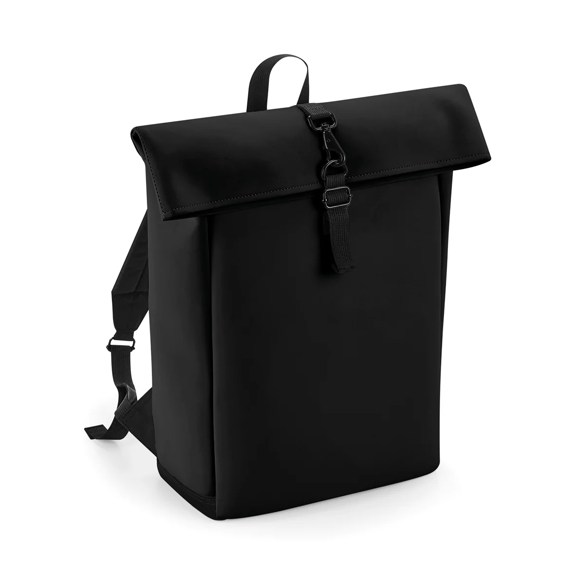 Sac à dos avec rabat roll-top en polyuréthane mat — Black